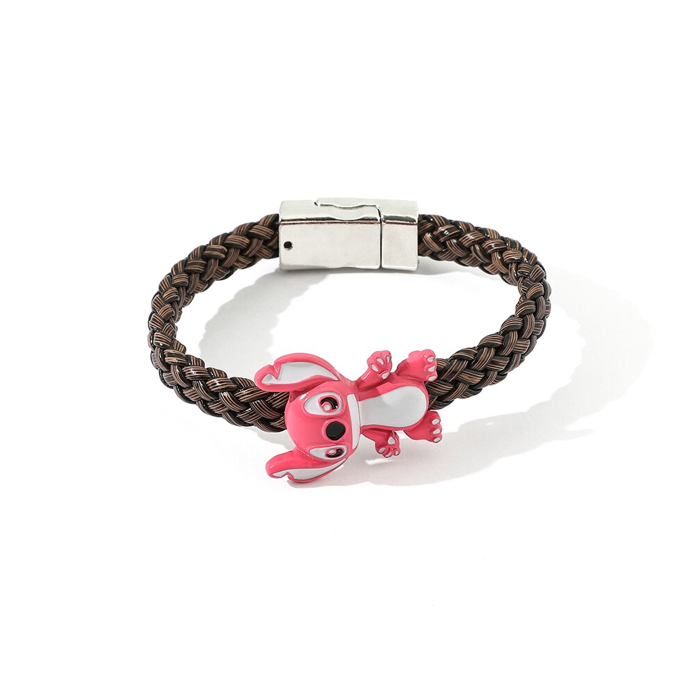 Bracelet Lilo et Stitch tissé cuir Rose rose - Achat / Vente