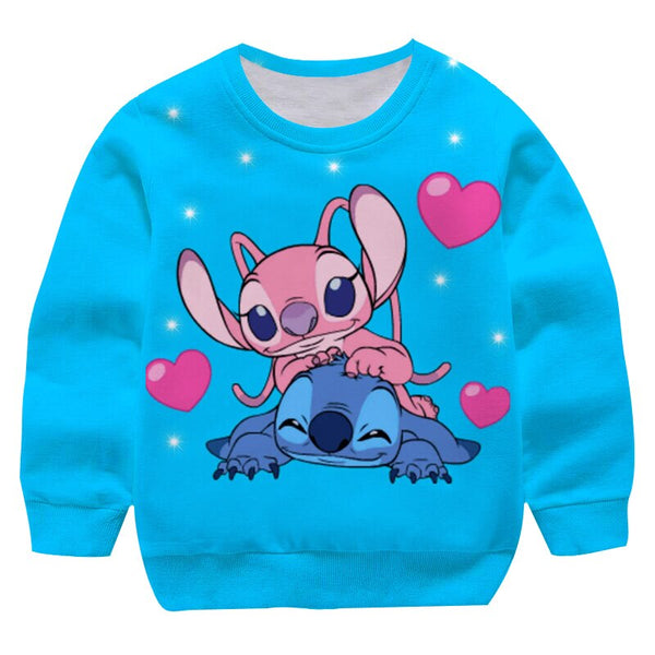 Sweats à capuche Stitch Rose & Bleu Amoureux  Acheter Pull Mignon pour  femmes & Enfant à pas chère