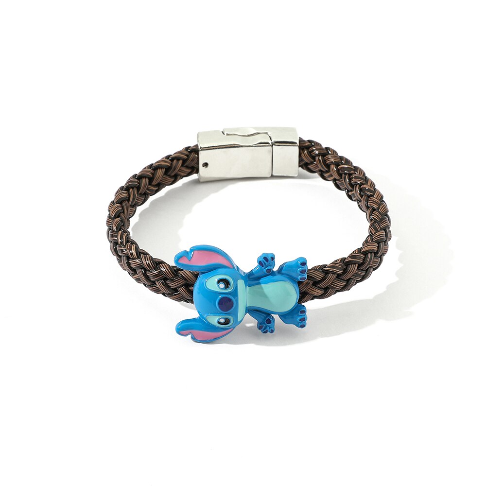 Bracelet cuir tressé Stitch bleu