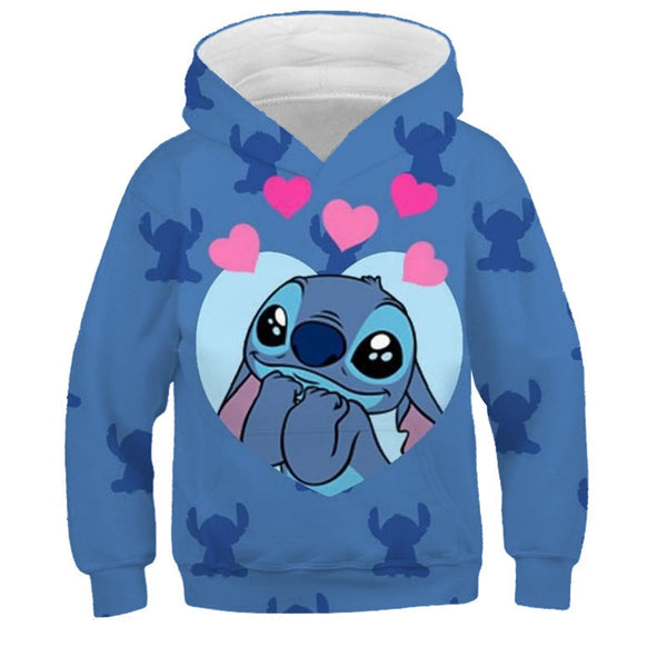 Sweats à capuche Stitch Rose & Bleu Amoureux  Acheter Pull Mignon pour  femmes & Enfant à pas chère
